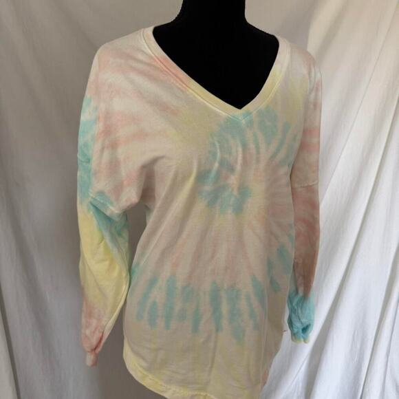 Spirit jersey Oversized XS pastel tye dye long sleeve   V neck comfy boho - Picture 1 of 8